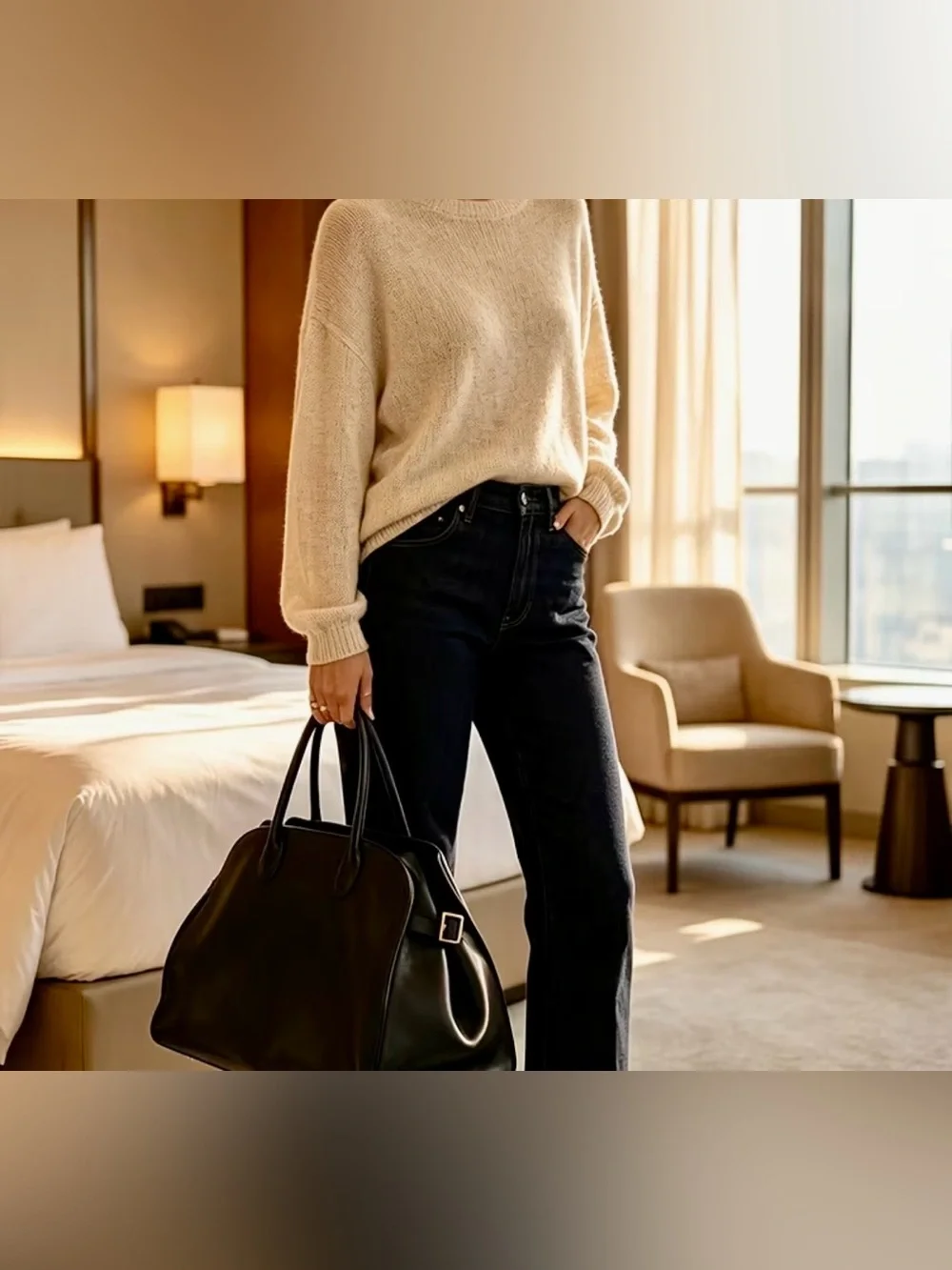 Black Top Handle Suede Satchel Handbag w/Buckle Detail Gold Hardware Zip Pocket